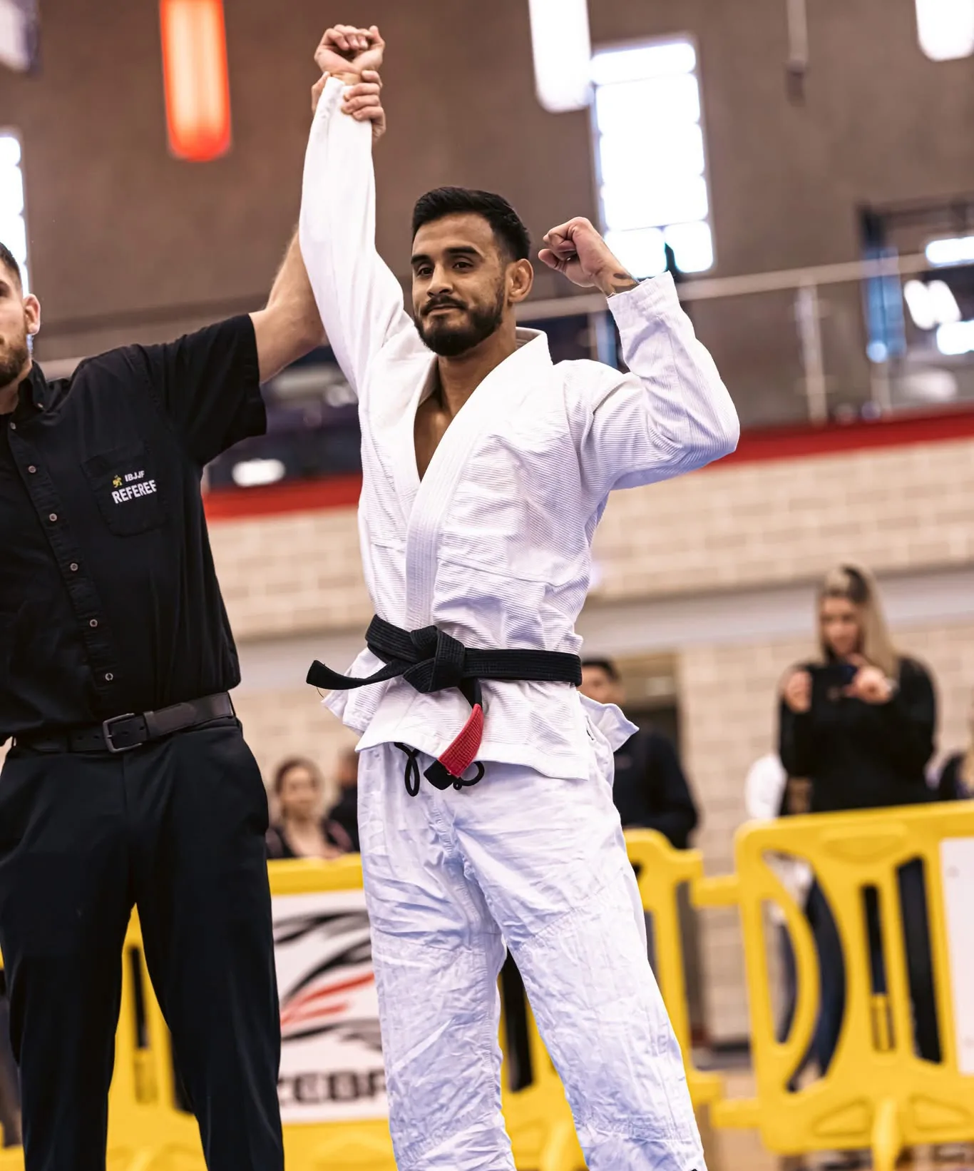 Coach Sebastian Perez celebrating victory
